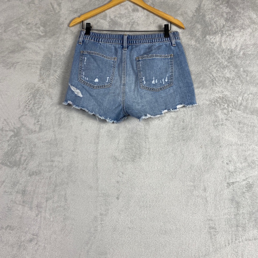Aerie Womens Medium Wash Distressed Denim Cut Off Shorts Elastic Back Small - Picture 2 of 7